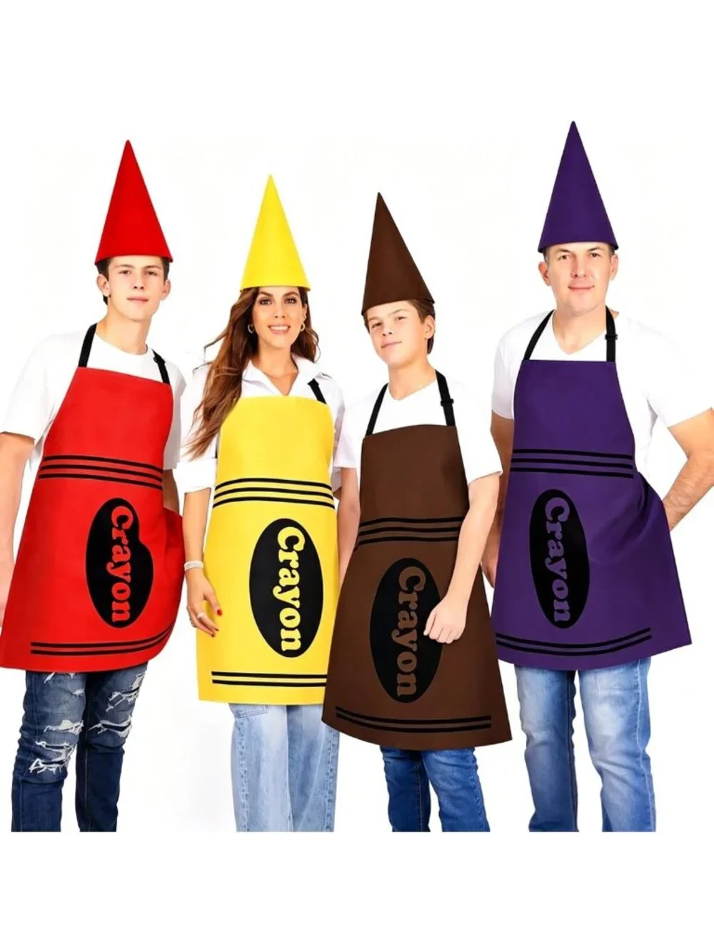 Colorful Crayon Costume for Adults - Fun Group Halloween Outfit with Apron & Hat